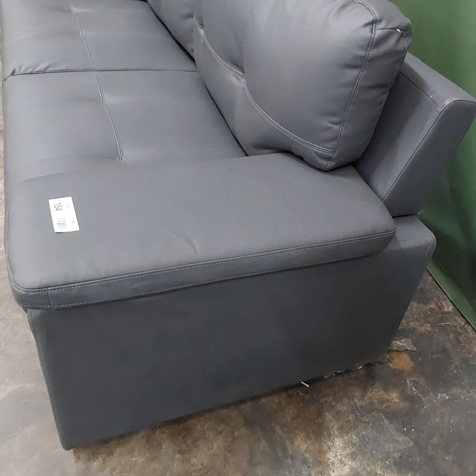 DESIGNER THREE SEATER SOFA GREY LEATHER 