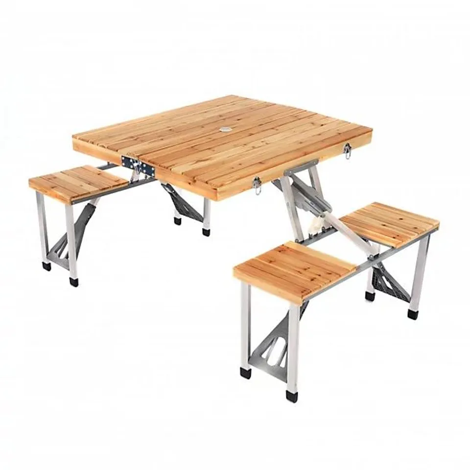 BOXED OYPLA PORTABLE WOODEN FOLDING OUTDOOR PICNIC TABLE AND BENCH SET 4 SEATS