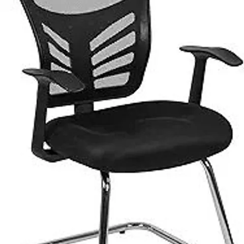BOXED FLASH MESH SIDE RECEPTION CHAIR WITH CHROME SLED BASE, BLACK - HL-0001B-BK-GG