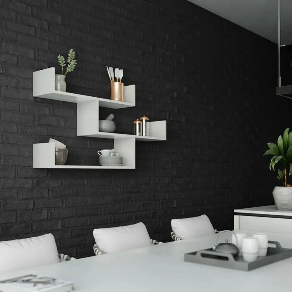 BOXED TIBET WALL MOUNTED MODERN BOOKCASE DISPLAY UNIT W 119CM IN WHITE 