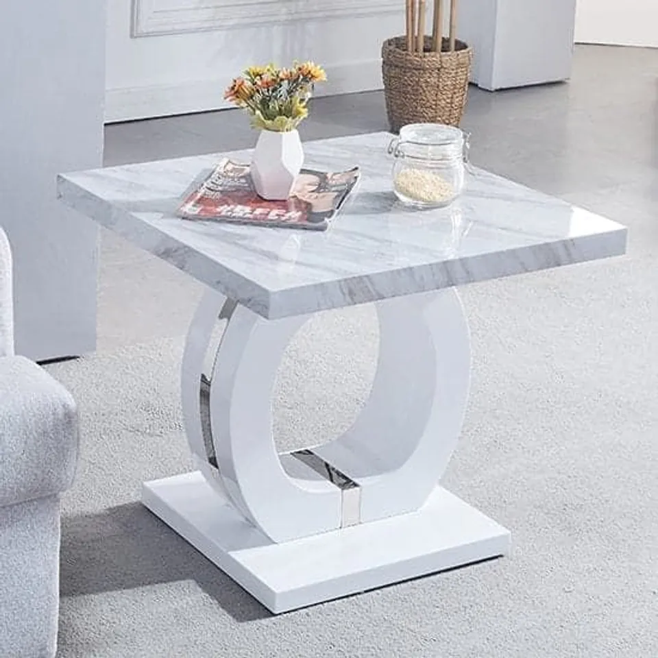 BOXED HALO LAMP TABLE IN SHINY MARBLE FINISH (3 BOXES)