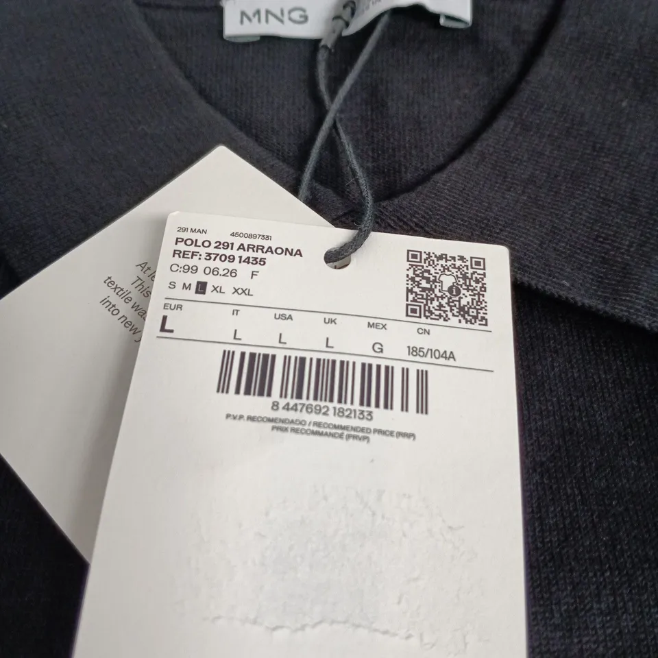 MNG MANGO POLO SHIRT – BLACK, RECYCLED COTTON (UK SIZE L)