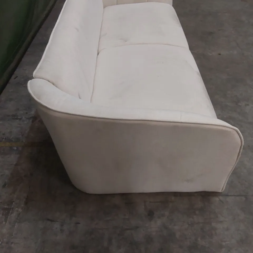 QUALITY DESIGNER 3 SEATER VELVET UPHOLSTERED CREAM SOFA