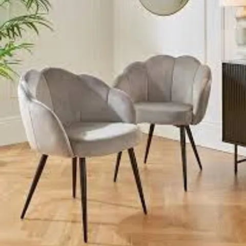 BOXED PAIR OF ANGEL SCALLOP DINING CHAIRS - GREY VELVET  (1 BOX)