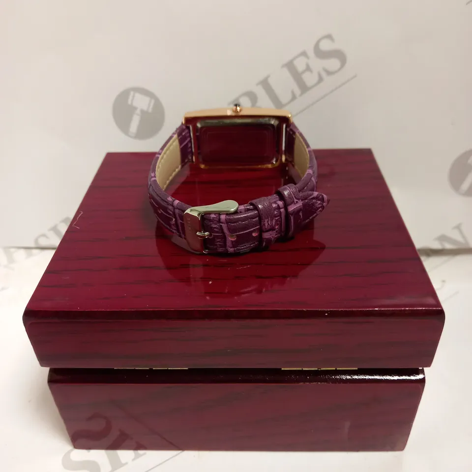 LADIES STOCKWELL WATCH – TEXTURED DIAL WITH SUB DIAL MINUTE HAND – PURPLE LEATHER STRAP.