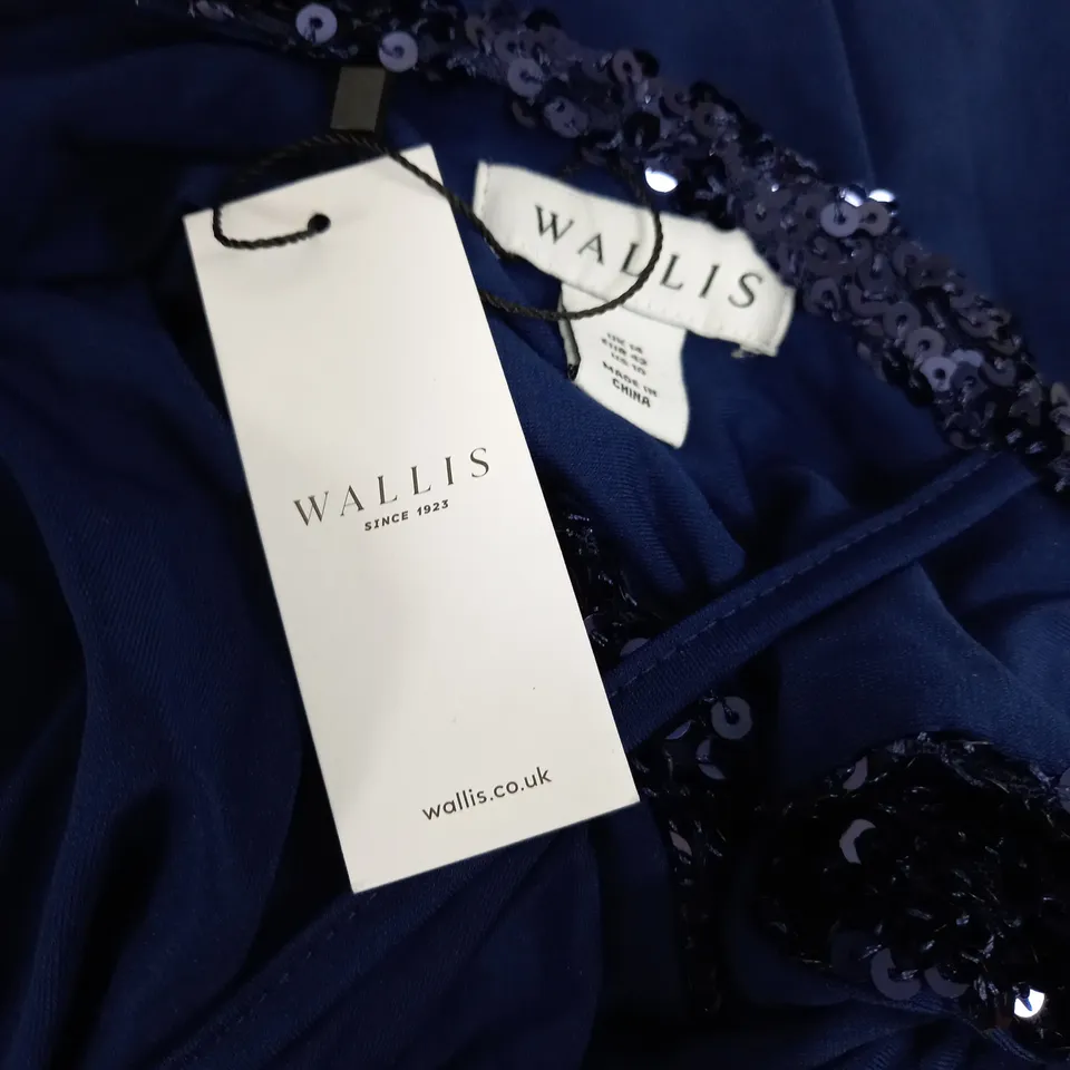 WALLIS SEQUIN WRAP DETAIL MAXI DRESS IN NAVY - SIZE 14