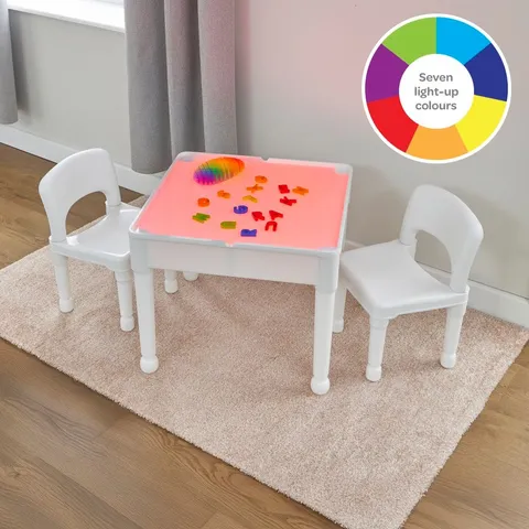 BOXED LIGHT TABLE AND TWO CHAIRS SET