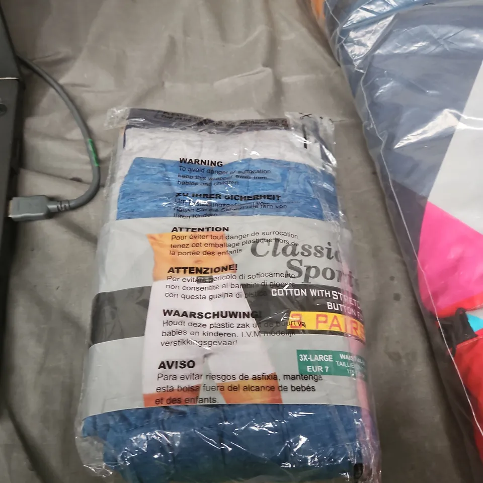 APPROXIMATLY 25 ITEMS INCLUDING PANTS TOPS BOXS ECT 