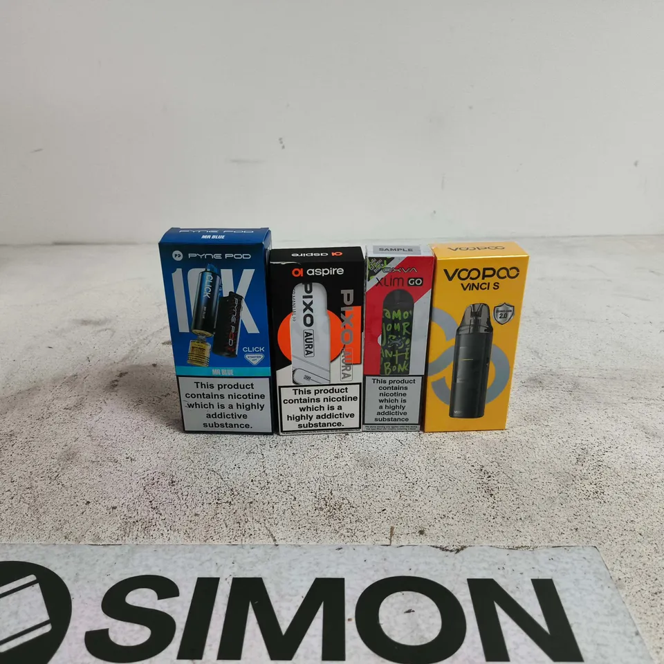 BOX OF APPROXIMATELY 30 ASSORTED E-CIGARETTES AND COMPONENTS TO INCLUDE VOOPOO, PYNE POD, OXVA ETC