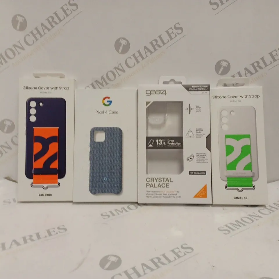 BOX OF APPROX 30 ASSORTED PROTECTIVE PHONE CASES FOR VARIOUS MODELS TO INCLUDE PIXEL 4, GALAXY S22+, IPHONE 2020 5.4" ETC 