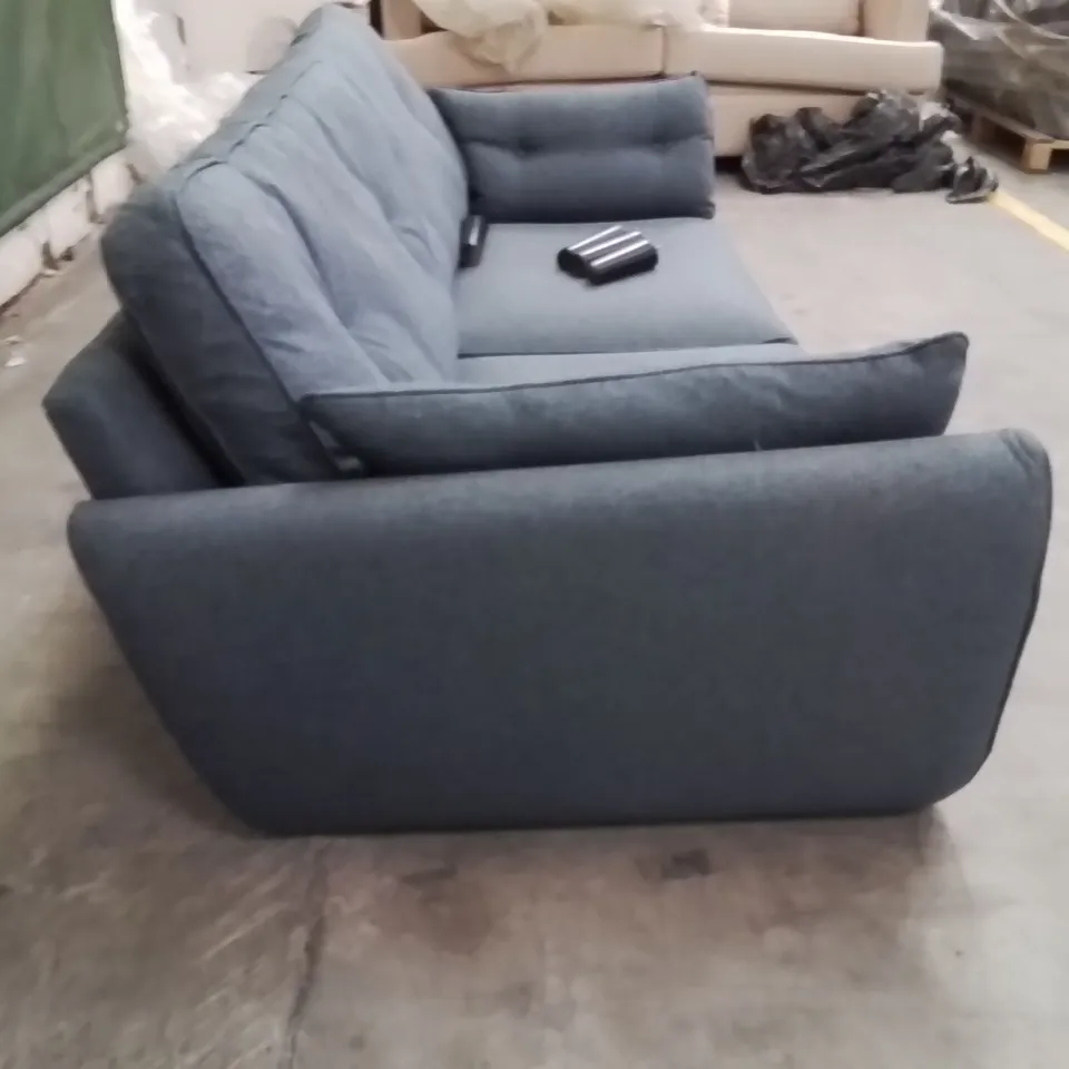 QUALITY DESIGNER BLUE FABRIC UPHOLSTERED 3 SEATER SOFA