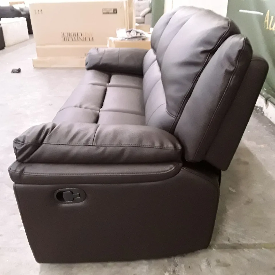 DESIGNER ALBION 3 SEATER MANUAL RECLINER SOFA - CHOCOLATE LEATHER