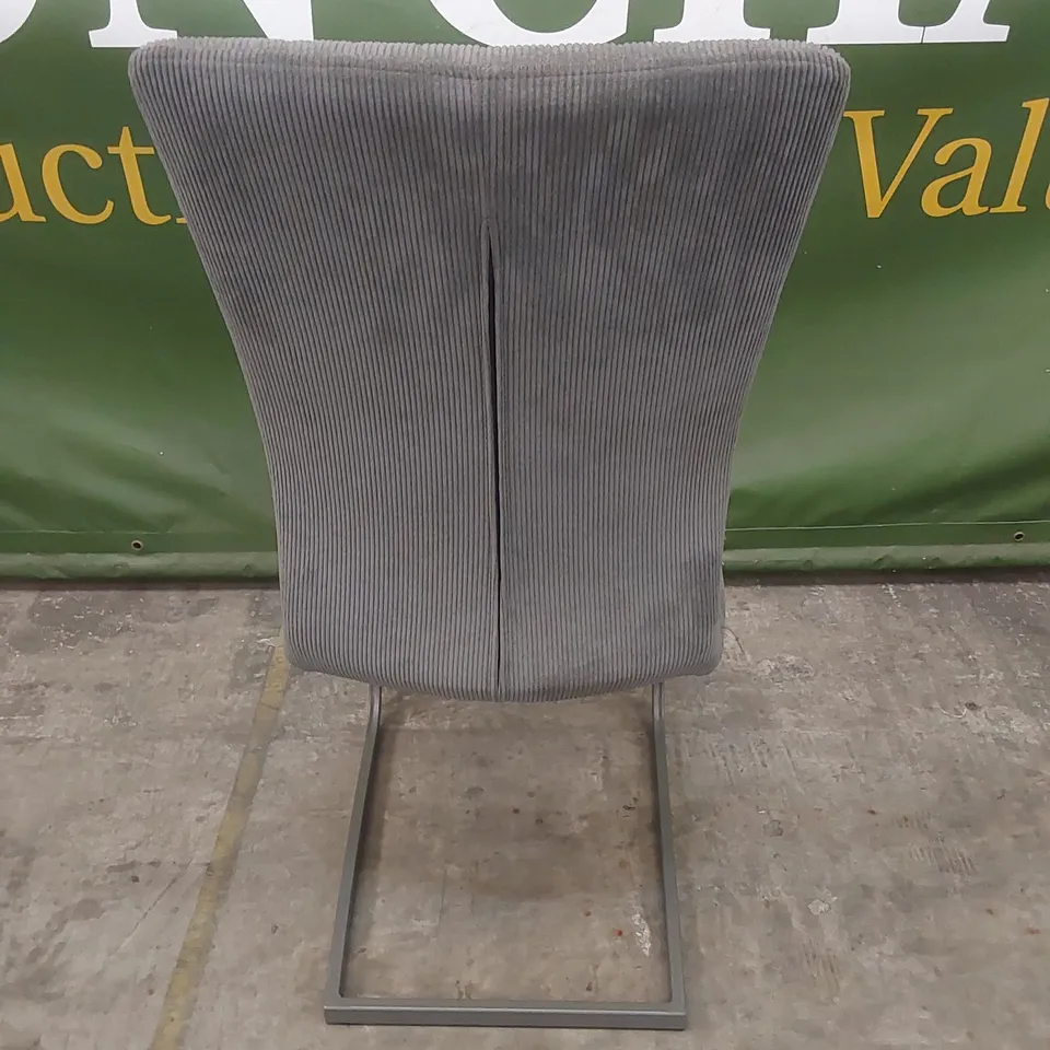 DESIGNER LINED GREY FABRIC UPHOLSTERED DINING CHAIR