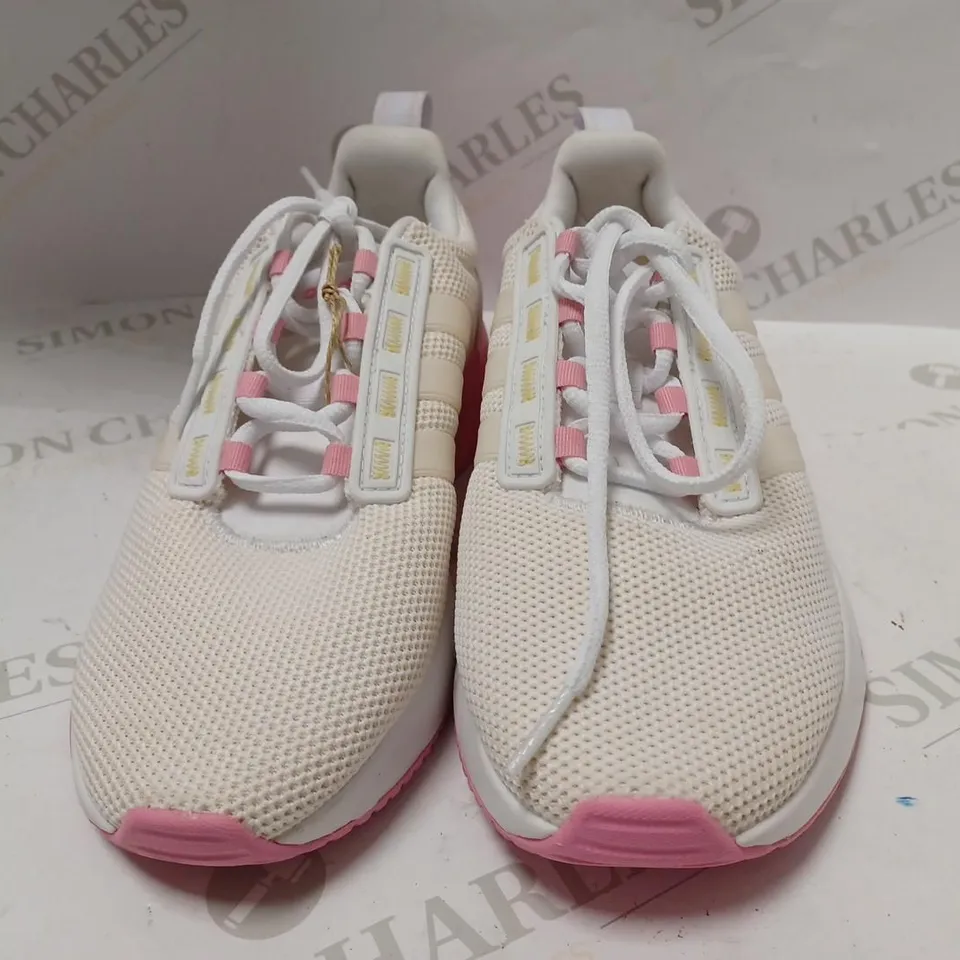 ADIDAS RACER LACE UP RUNNING TRAINERS - WHITE/PINK - UK 4