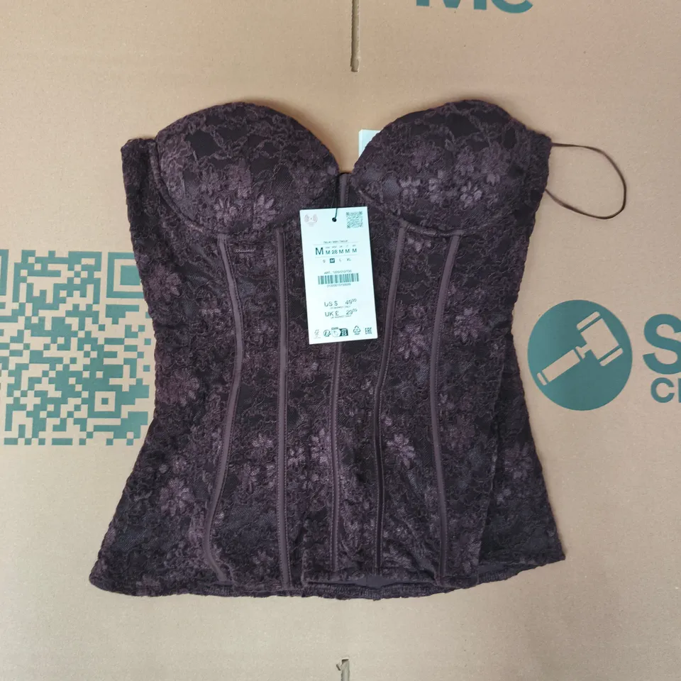 ZARA WOMEN'S LACE CORSET TOP IN CHOCOLATE SIZE MEDIUM