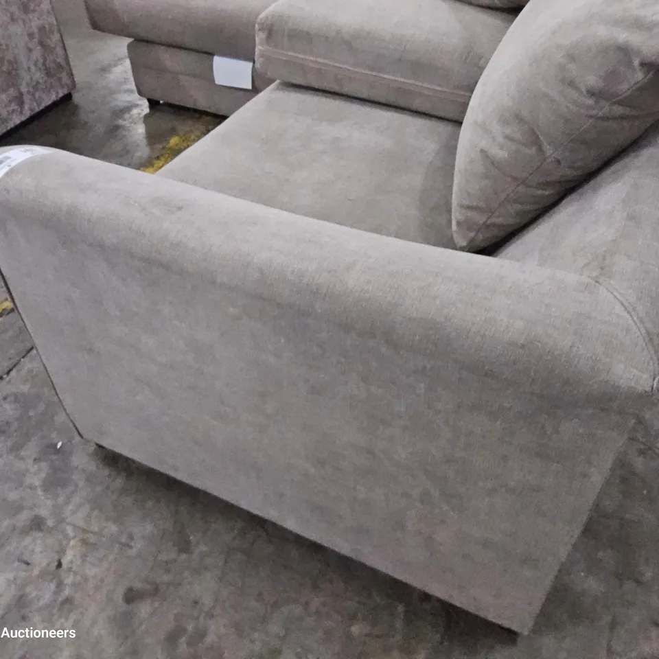 DESIGNER CHAISE SOFA WITH SCATTER CUSHIONS FAWN FABRIC