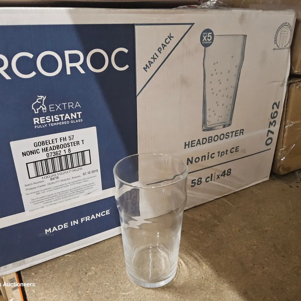 CASE OF 48 ARCOROC 1 PINT NONIC HEADBOOSTER GLASSES