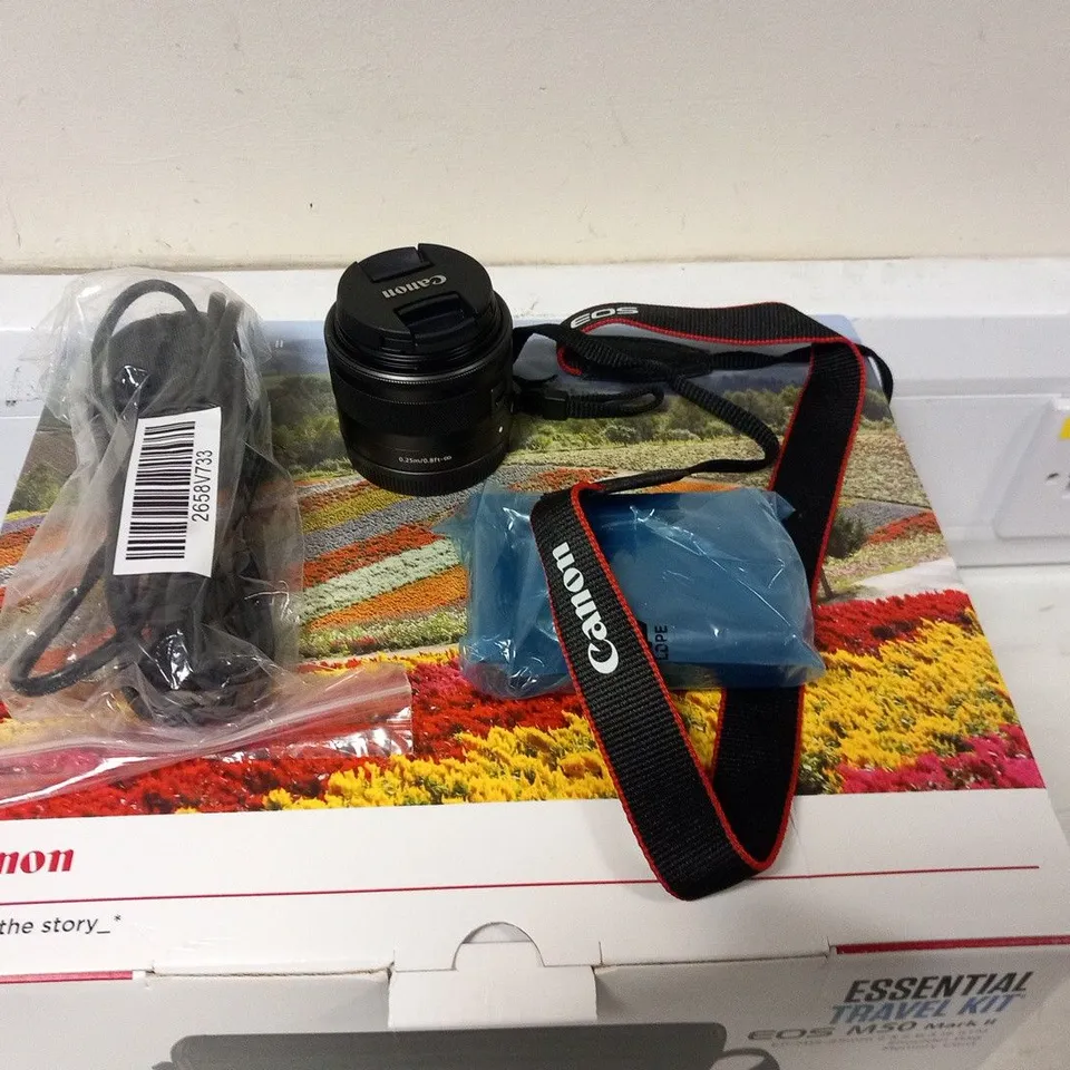 BOXED CANON ESENTIAL TRAVEL KIT INCLUDING; EOS M50 MARK II, EF-M15-45MM F/3.5-6.3 IS STM AND SHOULDER BAG
