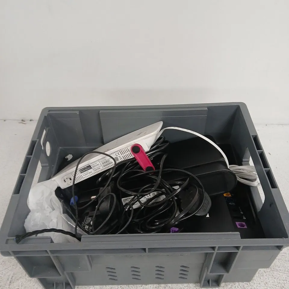 TOTE OF APPROXIMATELY 6 ASSORTED ITEMS INCLUDING A PLUSNET HUB ONE, AN EE SMART HUB SH30A AND A SKY WIFI ROUTER SR203