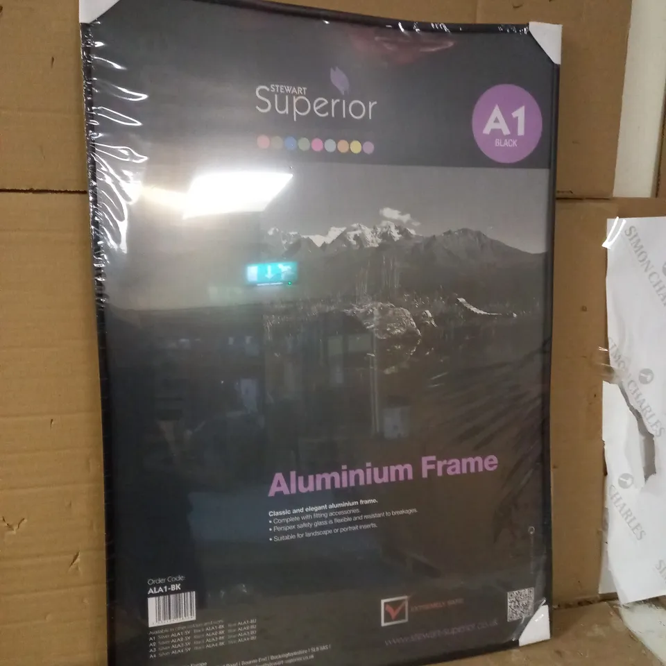STEWART SUPERIOR A1 BRUSHED ALUMINIUM PICTURE FRAME WITH PERSPEX SAFETY GLASS