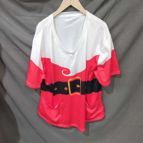 WOMEN'S SANTA BELT PRINT T-SHIRT, 3XL