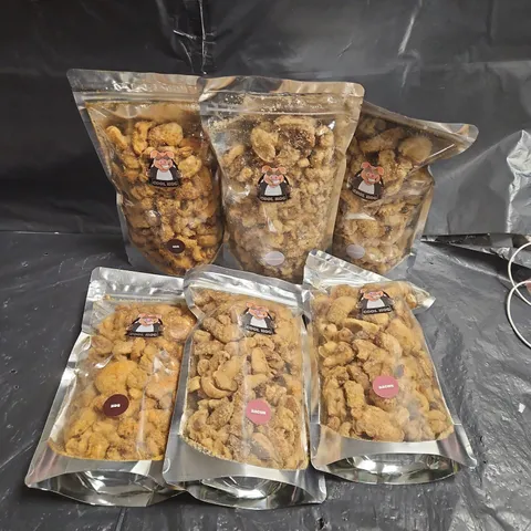 COOL HOG LOT OF 6 SEALED PORK SCRATCHING IN ASSORTED FLAVOURS TO INCLUDE - BACON - BBQ - ORIGINAL