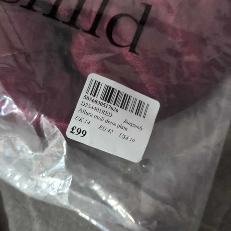 BAGGED NOBODY'S CHILD ALLURA MIDI DRESS – BURGUNDY – UK 14