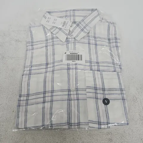 BAGGED HOLLISTER BOXY SHORT SLEEVE LINEN BLEND SHIRT IN WHITE MULTI - SMALL