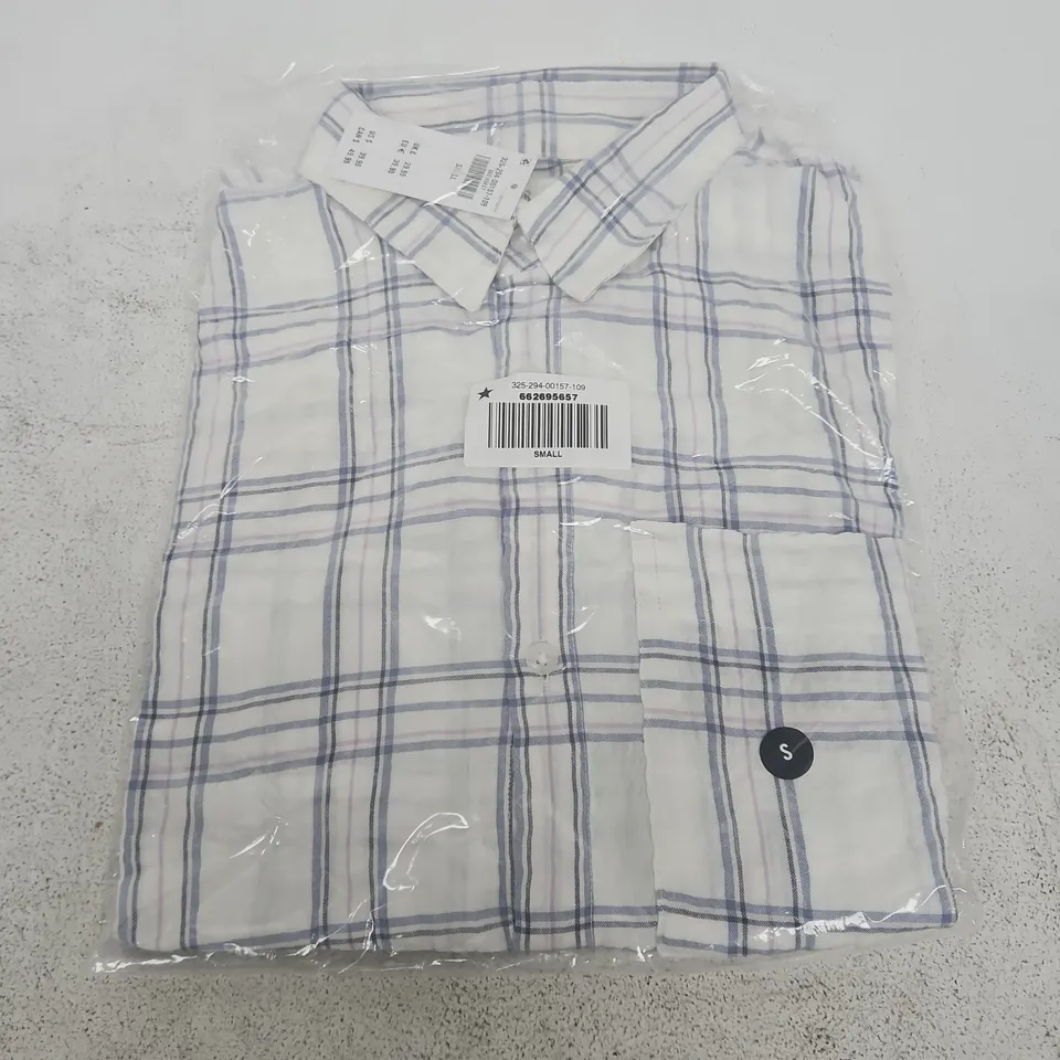 BAGGED HOLLISTER BOXY SHORT SLEEVE LINEN BLEND SHIRT IN WHITE MULTI - SMALL