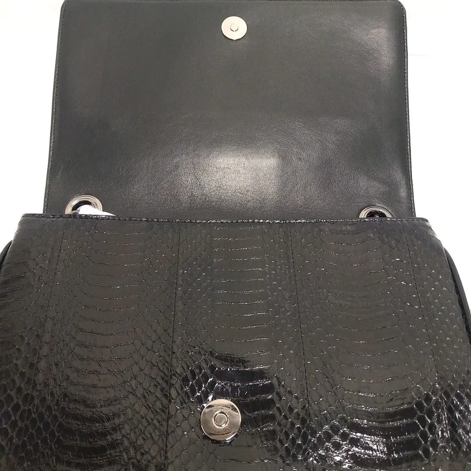 CHRISTIAN LOUBOUTIN BLACK SNAKESKIN EFFECT CLUTCH BAG WITH SPIKE HANDLE