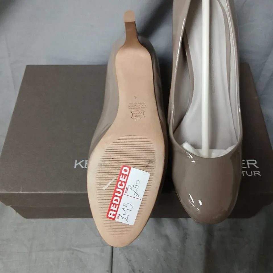 KENNEL & SCHMENGER TAUPE PATENT LEATHER HIGH-HEEL COURT SHOES – SOFTLACK FROST, BOXED SIZE 4