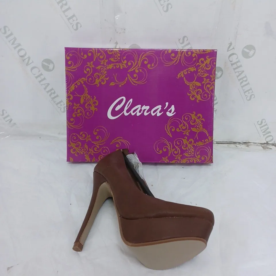 APPROXIMATELY 10 PAIRS OF BOXED CLARAS CAFE HEELS IN VARIOUS SIZES 