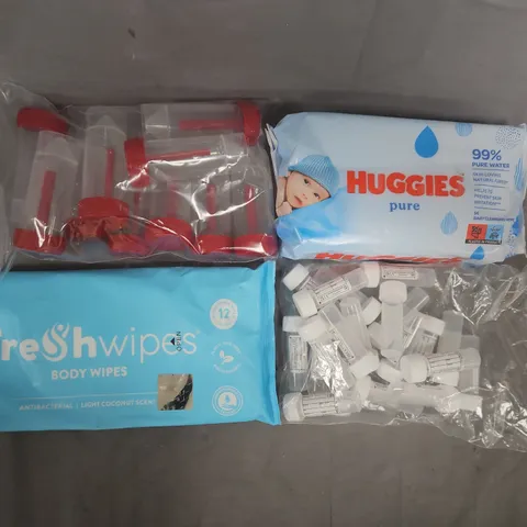 APPROXIMATELY 8 ASSORTED HOUSEHOLD ITEMS TO INCLUDE HUGGIES BABY CLEANSING WIPES, ETC