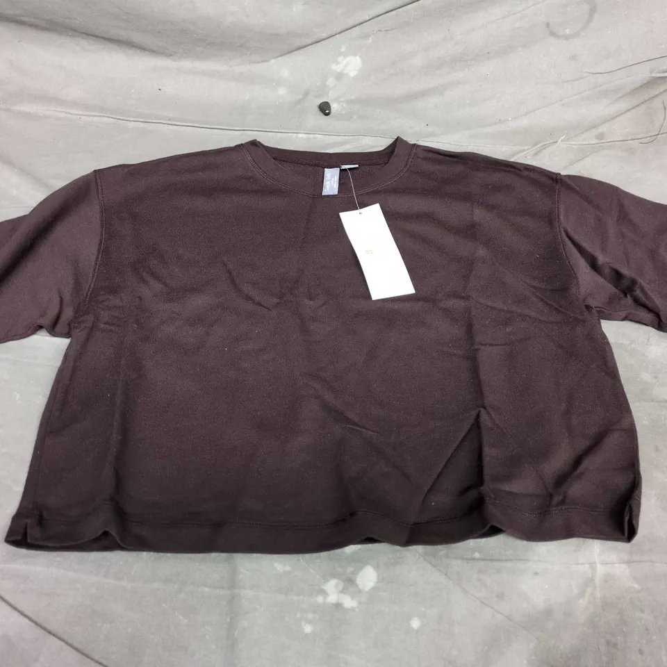 SWEATY BETTY AFTER CLASS SHORT SLEEVE SWEATSHIRT IN SABLE BROWN - SMALL