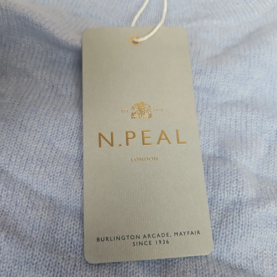 N.PEAL LONDON GAUZY RELAXED SWEATER – SEA MIST + INDIGO, SIZE MEDIUM