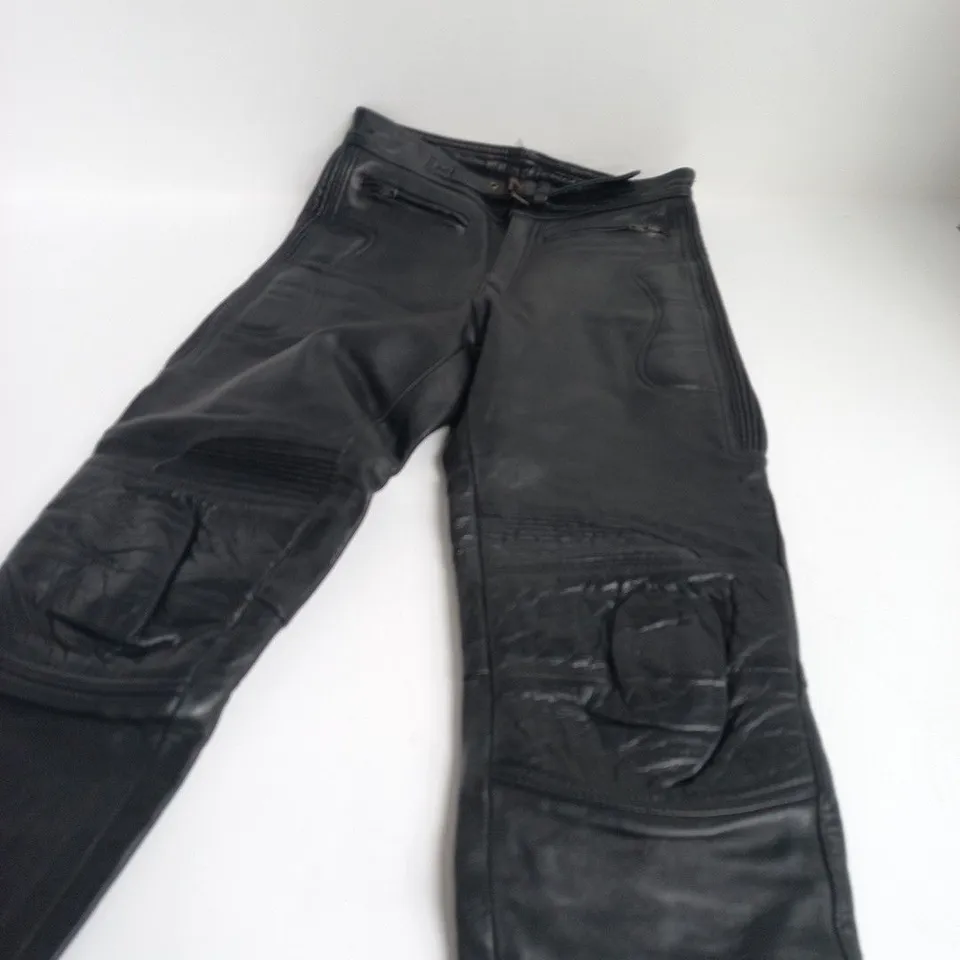 SKIN TAN BLACK LEATHER MOTORCYCLE TROUSERS, UK 28