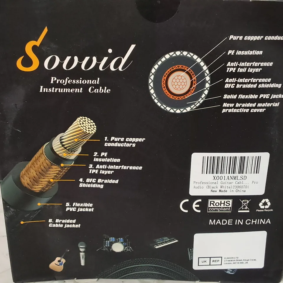 LOT OF 8 SOVVID 10-FEET PROFESSIONAL INSTRUMENT CABLES