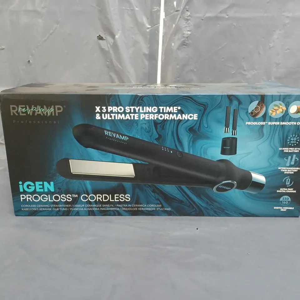 BOXED REVAMP IGEN PROGLOSS CORDLESS CERAMIC STRAIGHTENER 