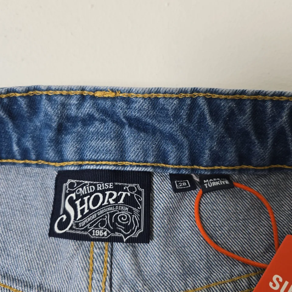 SUPERDRY MID RISE DENIM SHORTS – BLUE, UK 28 (SIZE 28)