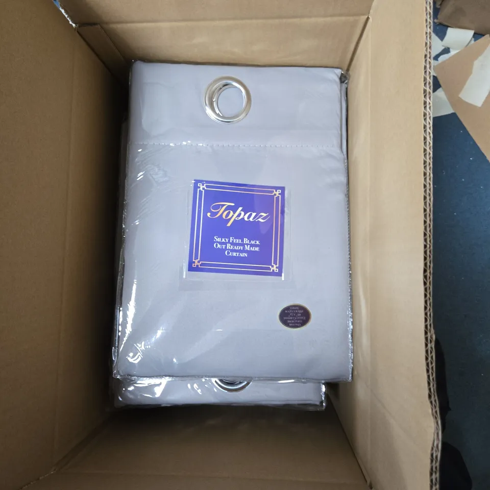 BOX OF APPROXIMATELY 5 X TOPAZ SILK FEEL BLACKOUT READY MADE CURTAIN – GREY, 66 X 183 CM 