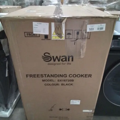 BOXED SWAN SX16720B 60CM WIDE TWIN CAVITY ELECTRIC COOKER WITH CERAMIC HOB - BLACK