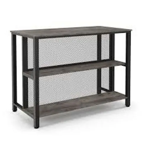 BOXED COSTWAY 2 SHELF BAR TABLE WITH METAL MESH DIVIDER GREY