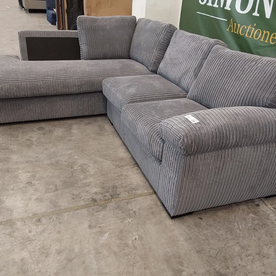 DESIGNER CHAISE SOFA GREY JUMBO CHORD FABRIC