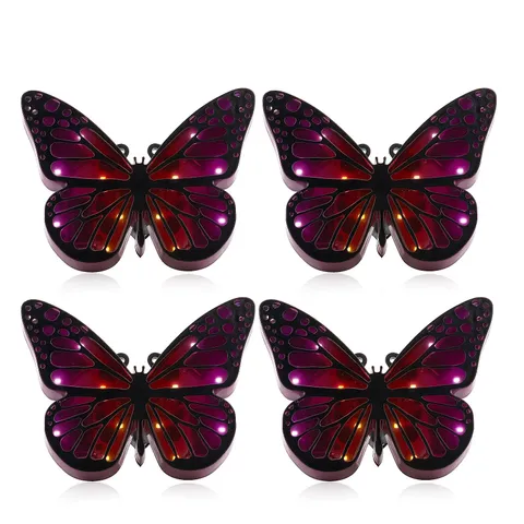 GARDEN STORIES SET OF 4 SOLAR BUTTERFLY GROUND STAKE LIGHTS - PINK