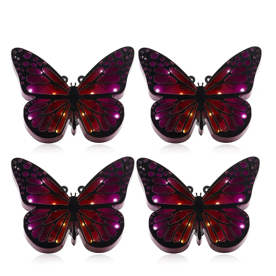 GARDEN STORIES SET OF 4 SOLAR BUTTERFLY GROUND STAKE LIGHTS - PINK