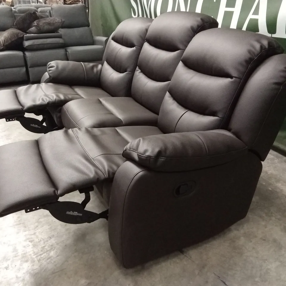 ROTHBURY LUXURY FAUX LEATHER HIGH BACK 3 SEATER MANUAL RECLINER SOFA - CHOCOLATE RRP £729