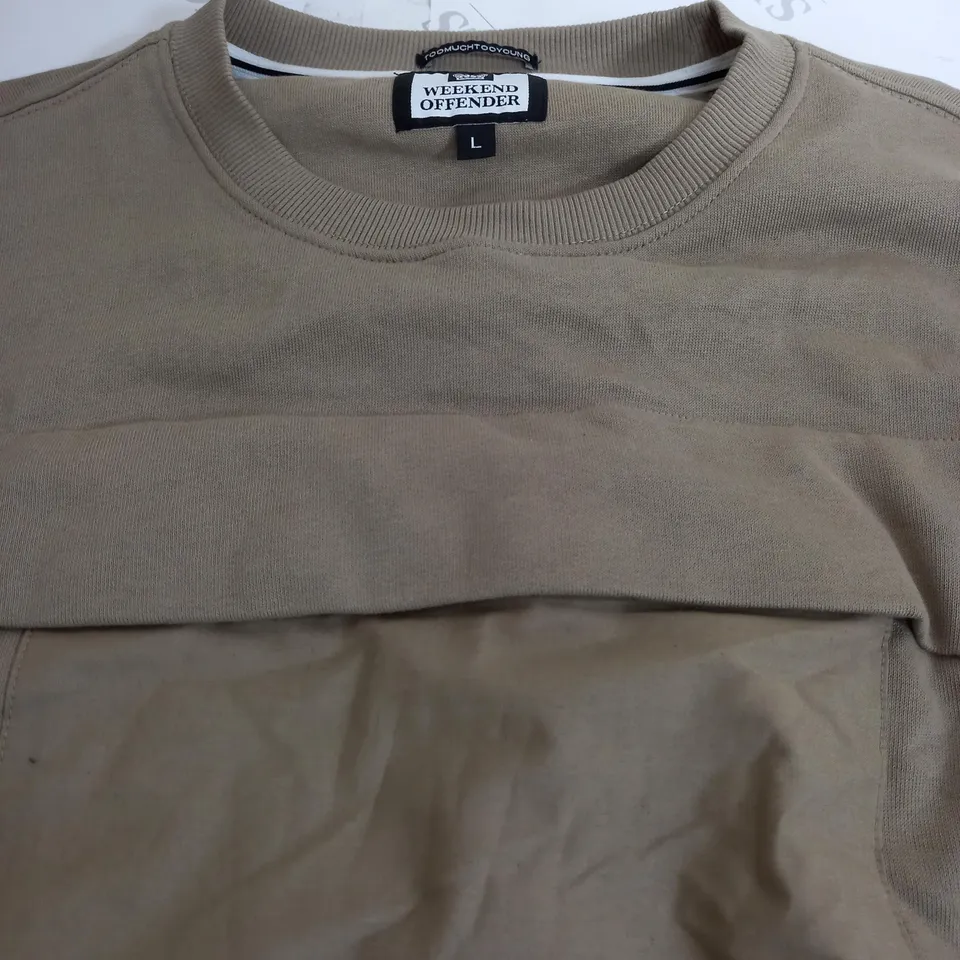 WEEKEND OFFENDER ROUDN NECK LONG SLEEVE JUMPER IN GREY/GREEN - LARGE