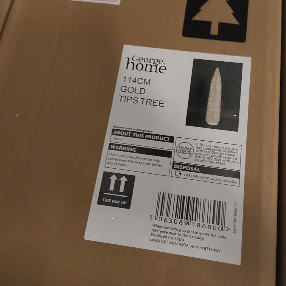 PALLET OF APPROXIMATELY 12 BOXES OF BRAND NEW 114CM GOLD TIPPED CHRISTMAS TREES