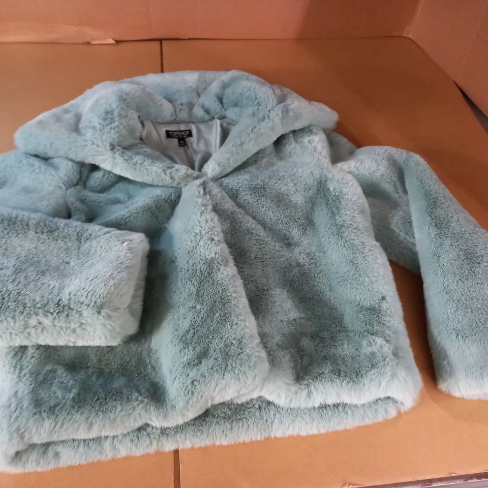 TOPSHOP MINT GREEN FAUX FUR COAT - UK 10