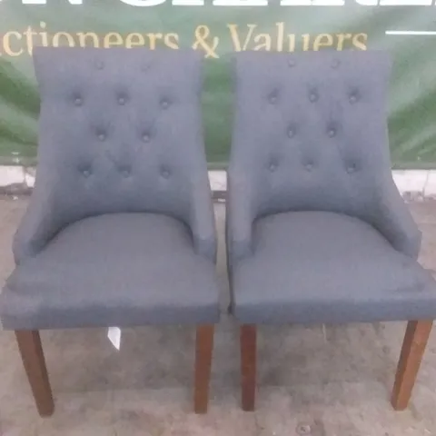 SET OF 2 DESIGNER DUKE SLATE FABRIC BUTTON BACK DINING CHAIR (DARK LEG)